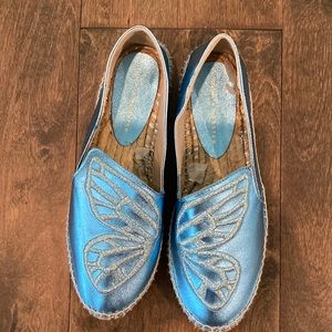 Sophie Webster Butterfly espadrilles, metallic robins egg blue.